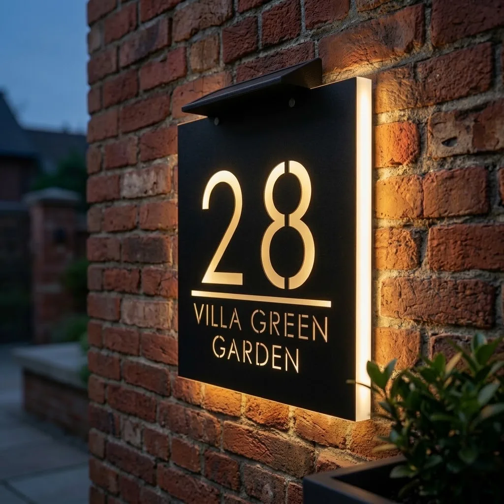 Solar House Number Sign LED Lighted Address Plaque Waterproof Modern Outdoor Doorplate Custom Acrylic Name Plate for Street Yard