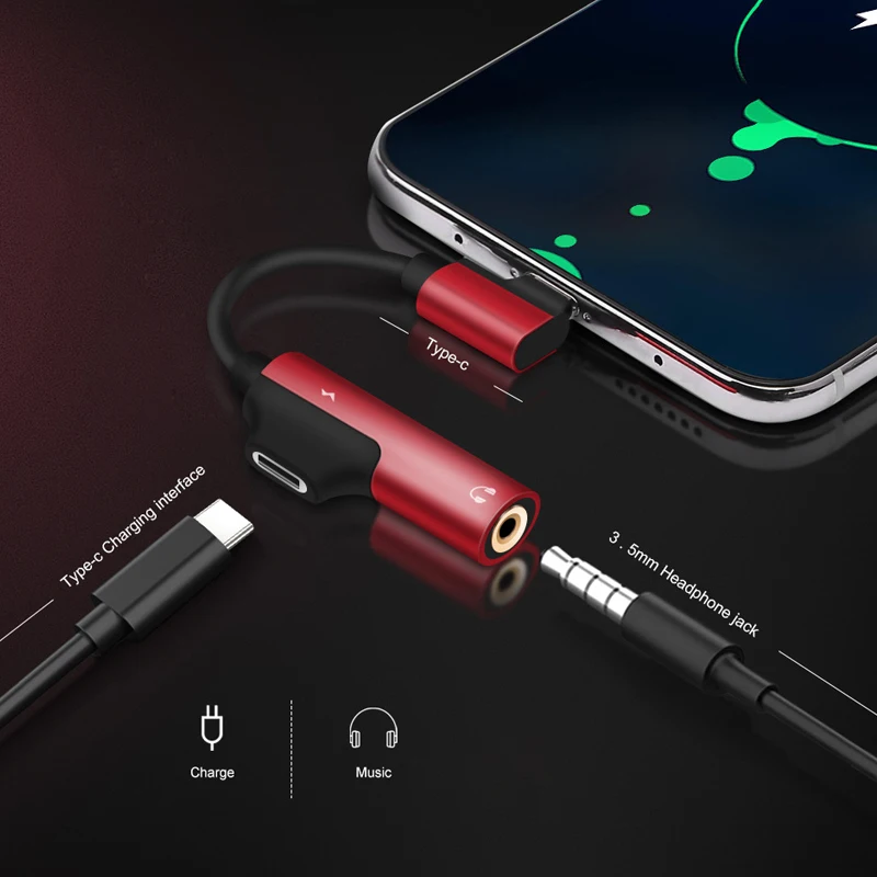 2 في 1 نوع C إلى 3.5 ملم سماعات جاك كابل محول الصوت شحن محول الاستماع لهواوي Xiaomi Redmi