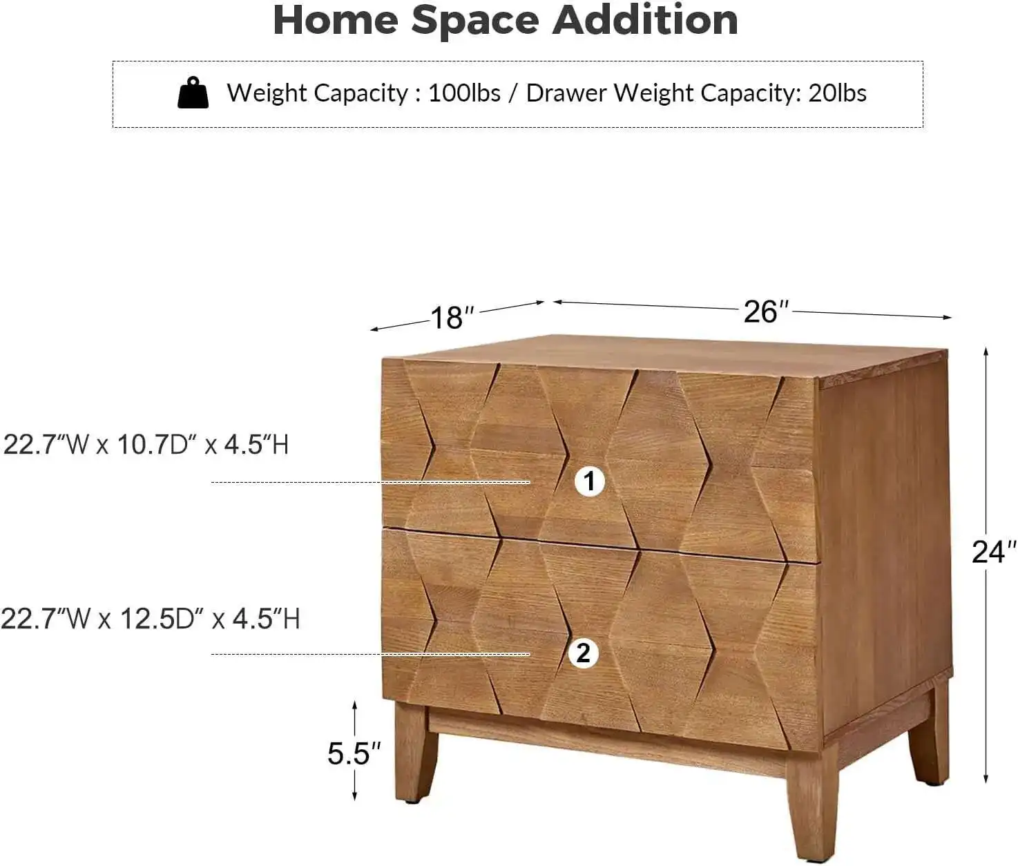 طقم منضدة خشبية مكون من قطعتين مع درجين، طاولة بجانب السرير مقاس 26 بوصة مع مساحة محطة شحن، طاولة نهاية لتخزين المزرعة #2