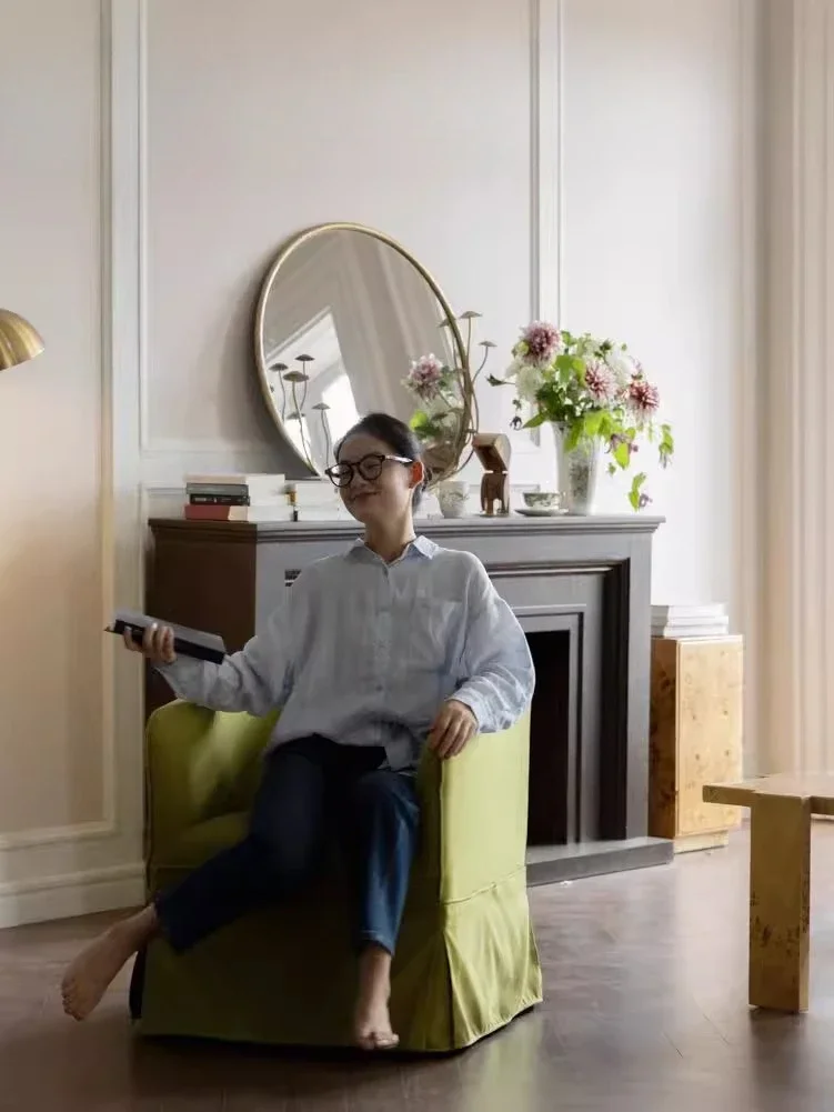 كرسي أخضر صغير، كرسي أريكة فردي مع زلاجات دوارة، كرسي غرفة المعيشة للدراسة #3