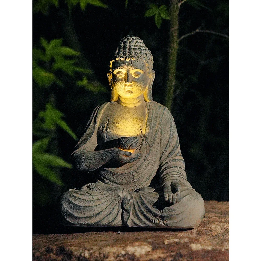 

Resin Solar Buddha Statue Sculpture Garden Decor Light Zen Asian Japanese Garden Decoration Outdoor Front Porch Patio Yard Home