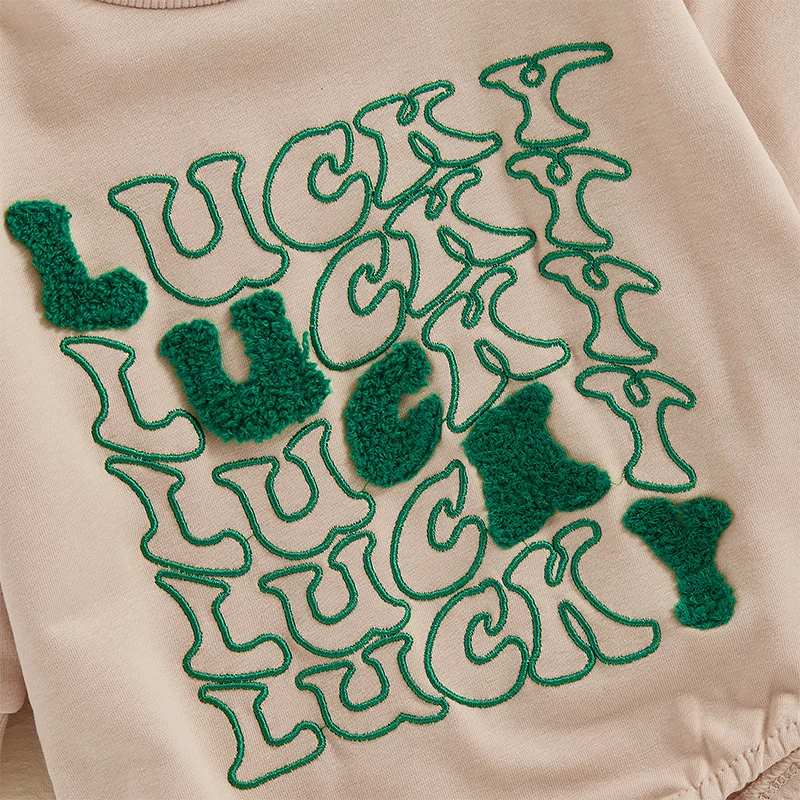 Baby Boy Girl Sweatshirt Romper Letter Embroidery Long Sleeve Bubble Jumpsuit Irish Clothes