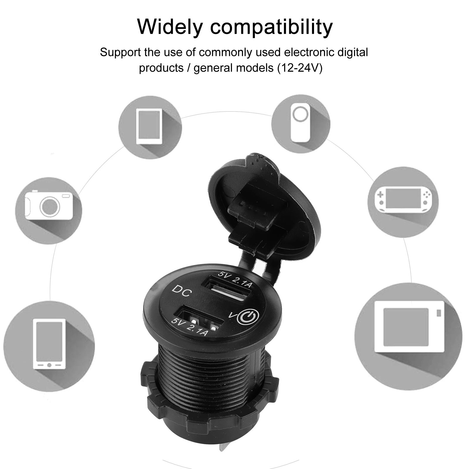 Dual USB Car  Dual USB Car  Lighter Socket Car Modification with Voltmeter 1224V 2.1A+2.1A Lighter Socket