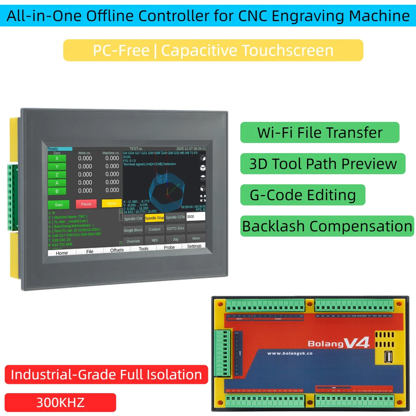 7 Inch Touch Screen CNC Offline Controller 3 4 5 Axis Stepper Servo G-code Woodworking CNC Router System Engraving Machine
