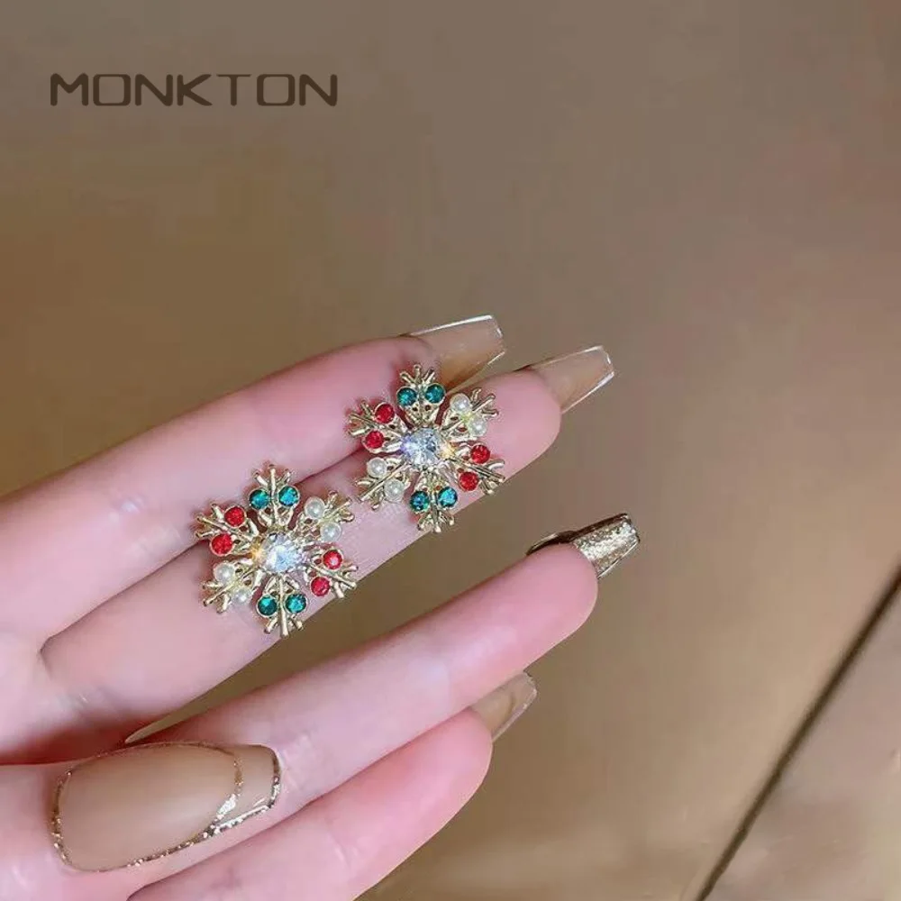 Monkton Christmas Snowflake Stud Earrings Gold‑Tone Earrings Xmas Holiday Festival Party Statement Jewelry Gifts for Women