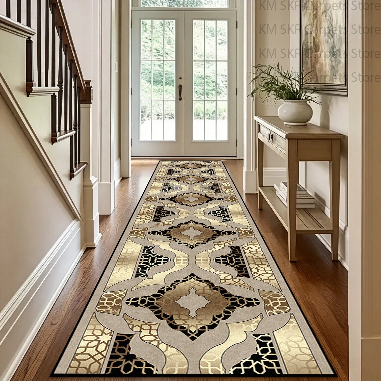 Modern European Geometric Stairs Corridor Carpet Anti Slip Washable Living Room Hallway Long Rug Light Luxury Hall Runners Mat view 4