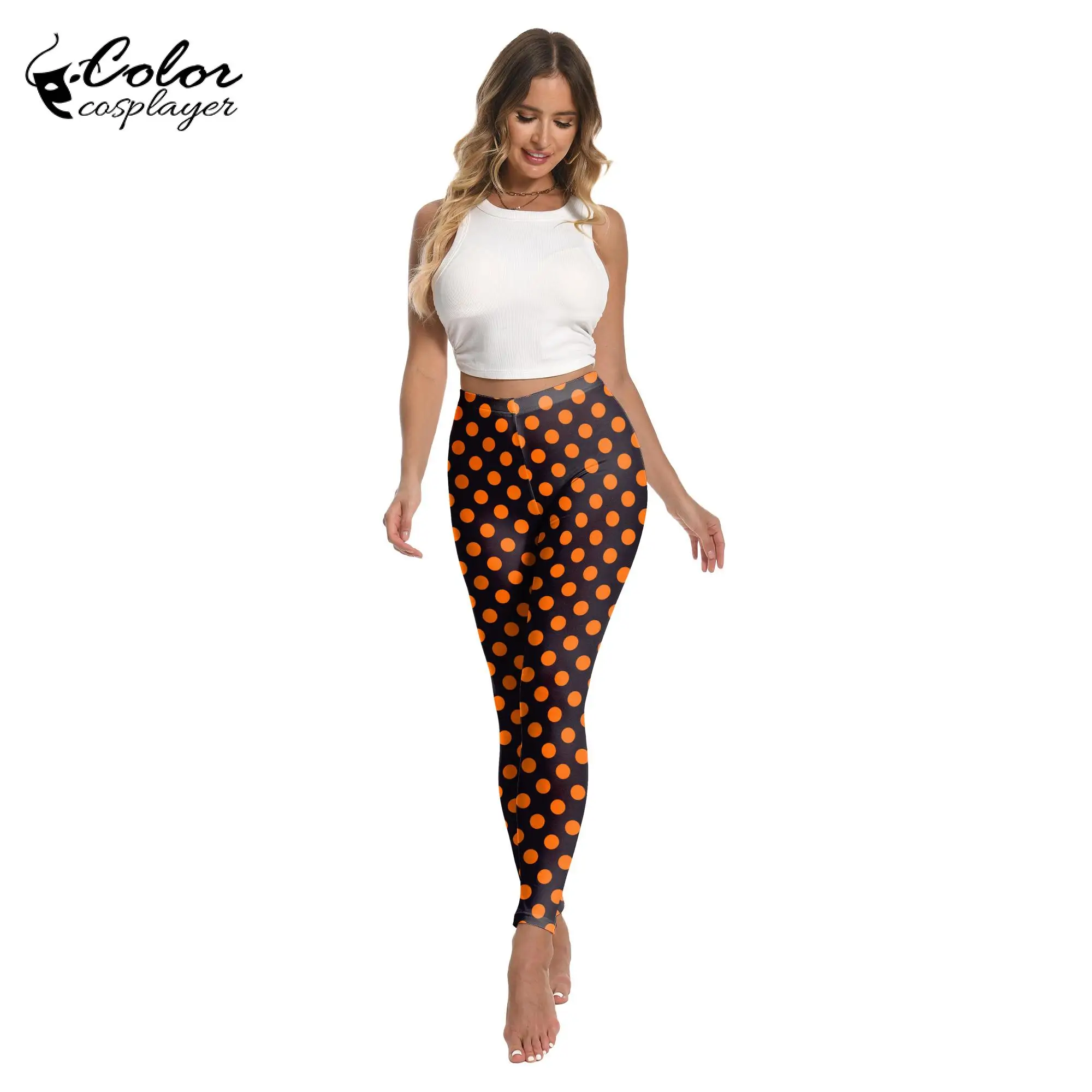 Color Cosplayer Dots Legging for Women Pants Holiday Party Skinny Trousers Female Carnival Slim Trousers Vintage Streetwear