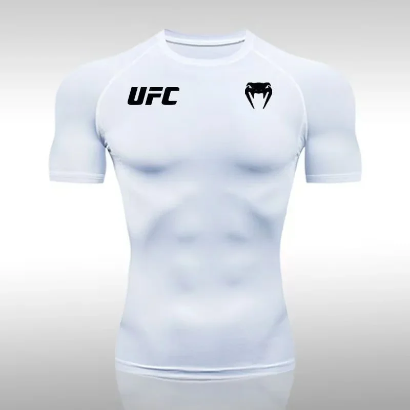 압박 티셔츠 남성용 빠른 건조 반팔 여름 피트니스 러닝 셔츠 타이트 핏 탑 UFC 프린트 남성용 트레이닝
