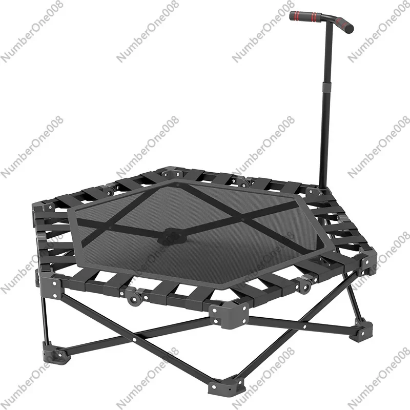 Foldable Hexagon Kids Trampoline, Indoor Mini Rebounder With Adjustable Handle Bar For Home Gym Exercise