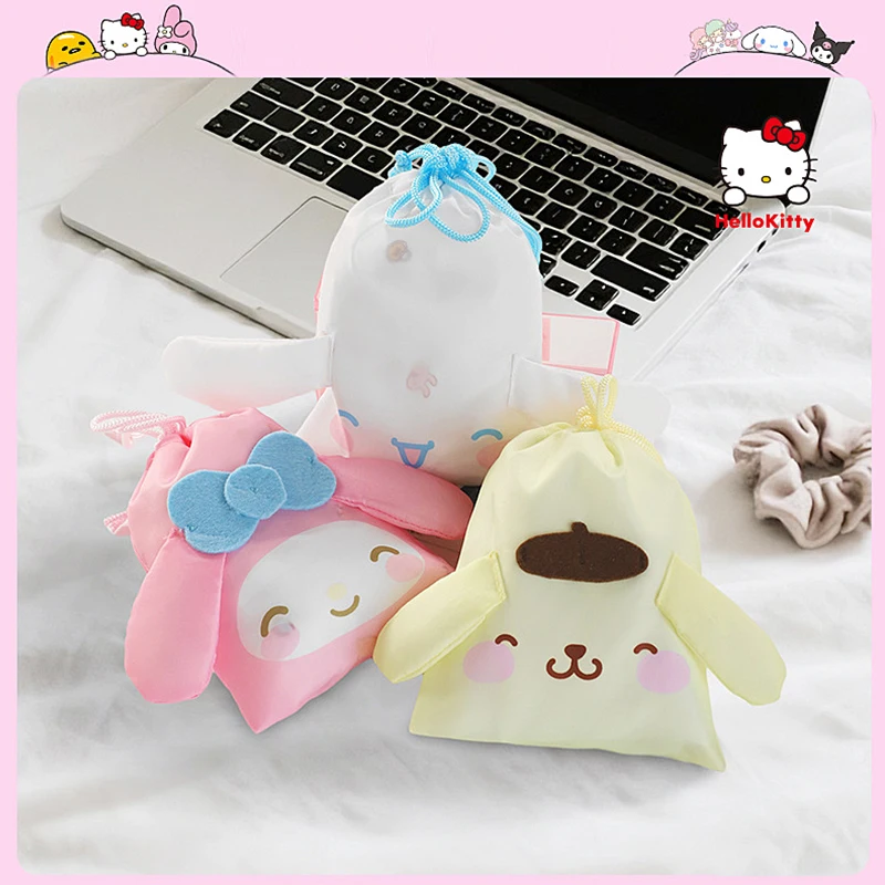 

Sanrios Melody Cinnamoroll Drawstring Jewelry Lipstick Storage Bag Cute Purin Dog Multi-functional Bags Make Up Pouch for Women