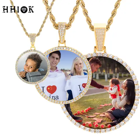 Free Customization Logo Personalized Custom Photo Circle Medal Pendant Hip Hop Jewelry Women Men Memory Picture Necklace Pendant