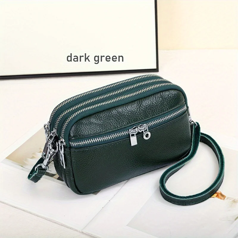 

Leather Women's Bag, New Fashion Large Capacity Three-layer Zipper Single Shoulder Crossbody Bag, Versatile Casual Square Bags