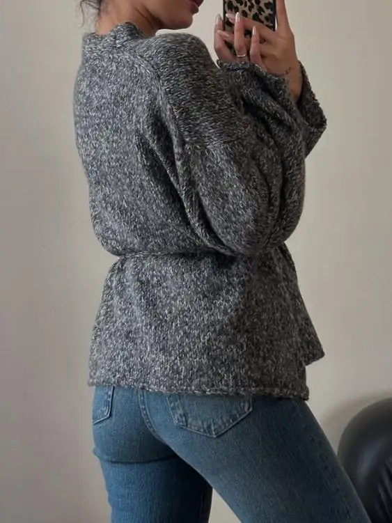 

Women's Clothing 2025 Autumn and Winter Casual Simple Long Sleeved Jacket Sweater V-Neck Waist Cinched Vintage Elegant Sweater