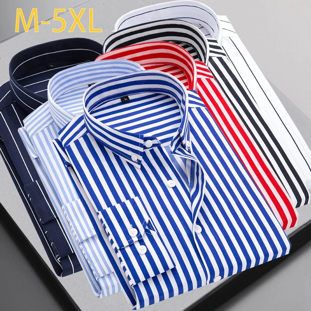 

2024 Men's Casual Shirts Slim Long Sleeve Striped Shirts Formal Business Turn Down Collar Shirts