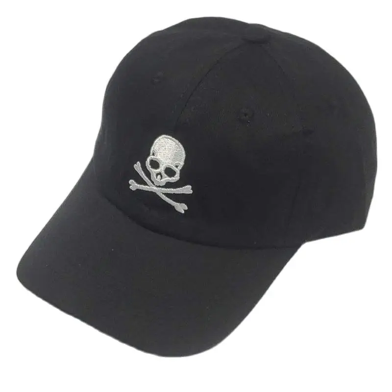 Men\'s Embroidered Skull Crossbones Dad Hat Black Baseball Cap Adjustable 6 Panel