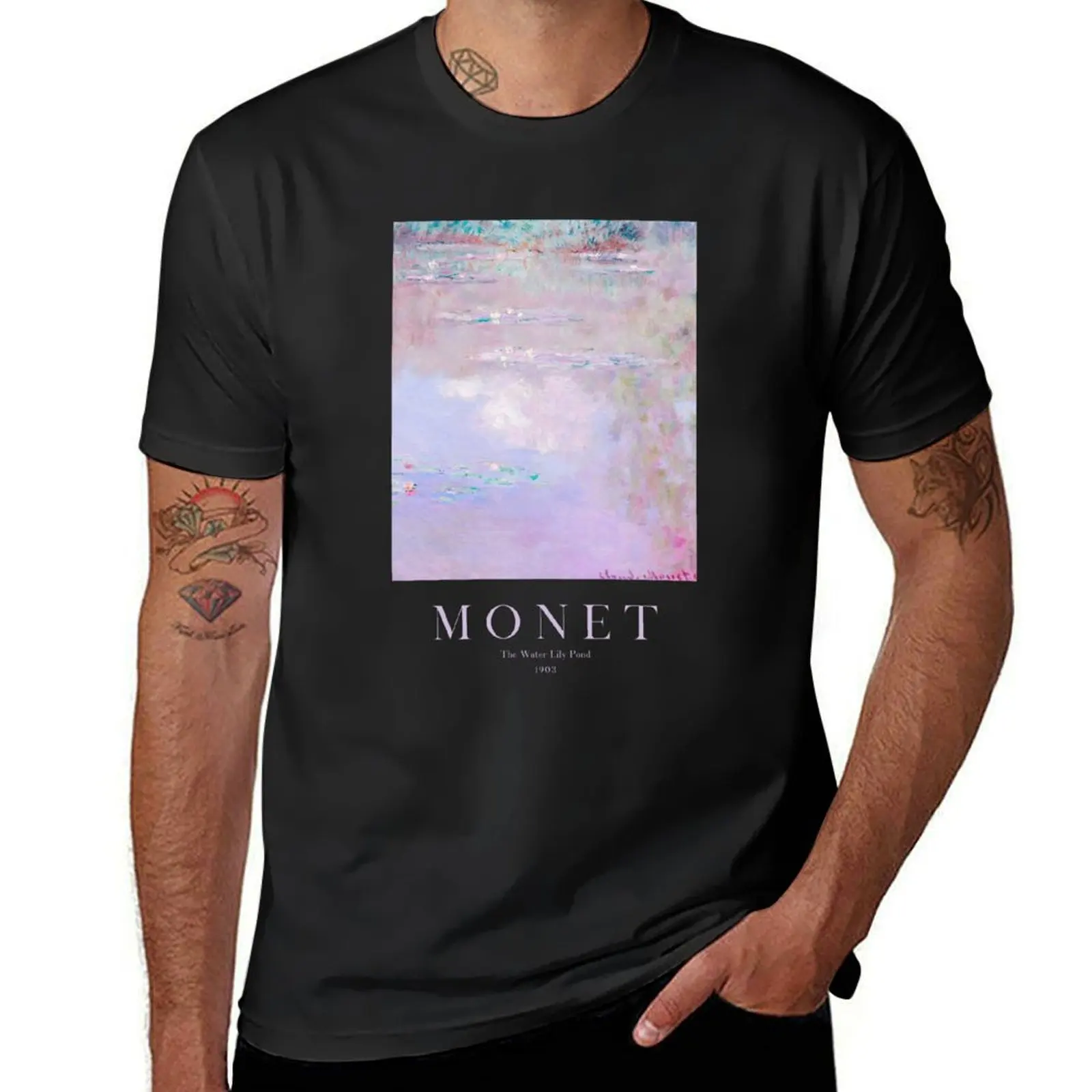 The Water Lily Pond by Claude Monet, Pink Lavender Color T-Shirt funnys animal prinfor boys mens big and tall t shirts