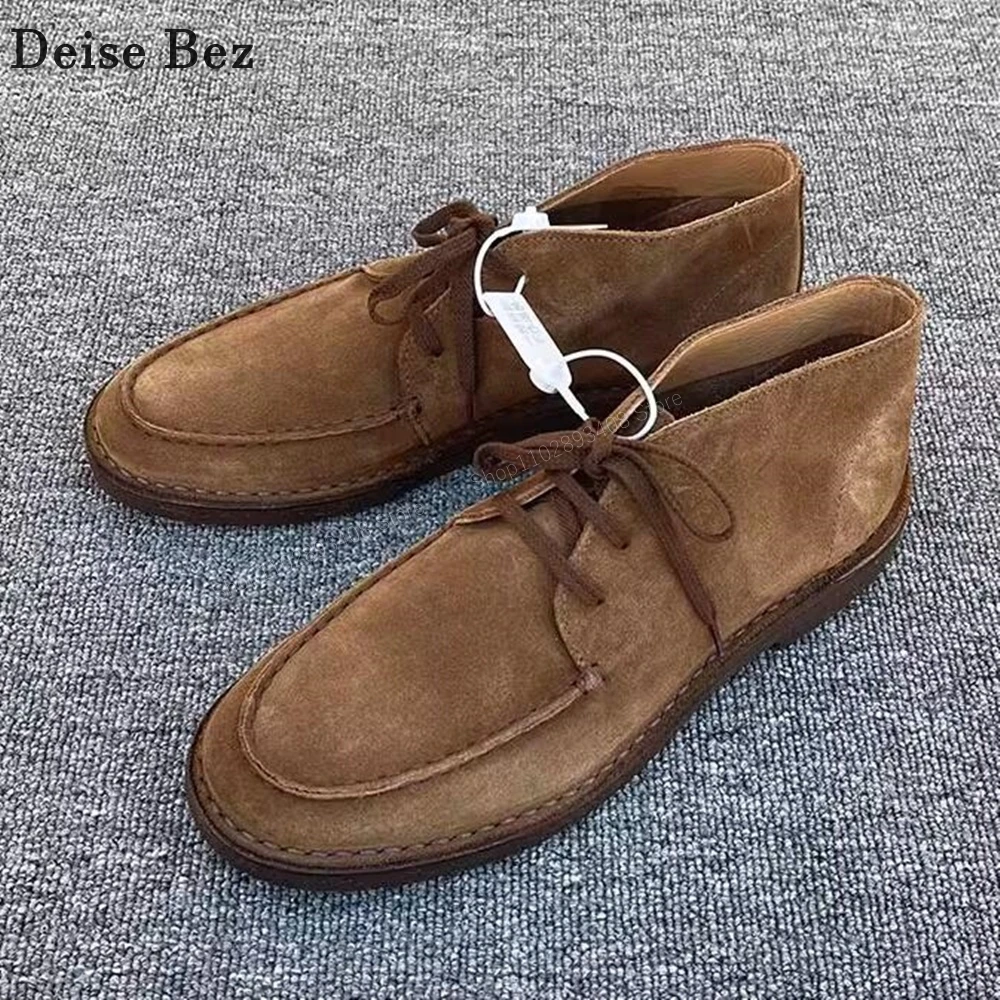 Oxford Coffe Men Dress Shoes Cross Tied Round Toe Suede High Quality Lace-up Flat with Fashion Men Shoes 2023 Zapatillas Mujers