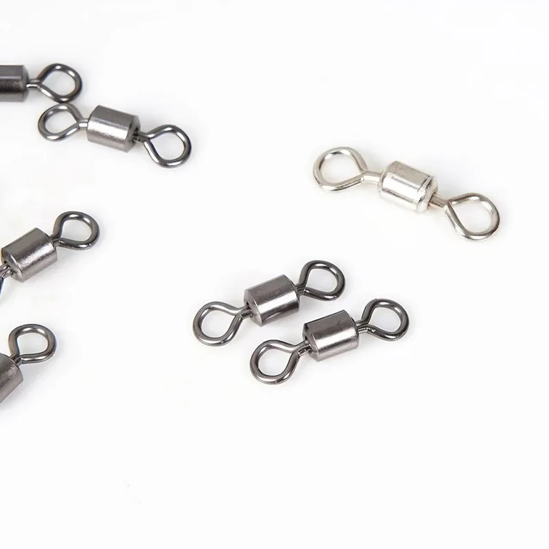 20pcs/lot fishing High Speed strength triple Rolling Swivel Barrel Connector Carbon Steel swivels Bearing snap solid rings