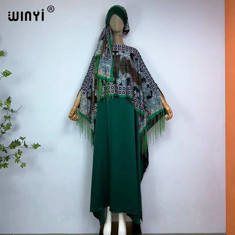 WINYI new High quality comfortable dress with scarf Muslim Women Hijab Dress fashion Abaya Full Cover Ramadan Gown tassel kaftan