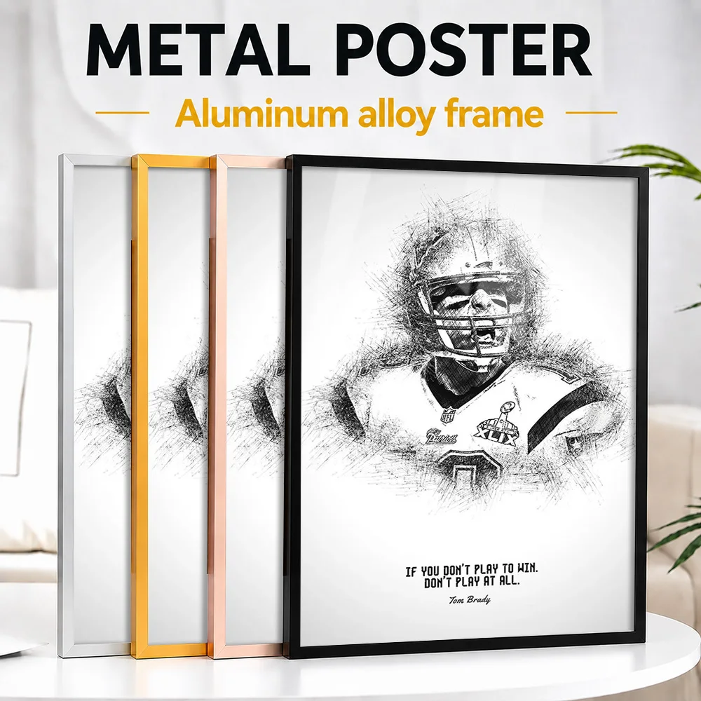Tom Brady Quotes Metal Poster With Aluminum Alloy Frame Personalized Sketch Drawing Wall Art For Sports Lounge, Athlete Gift