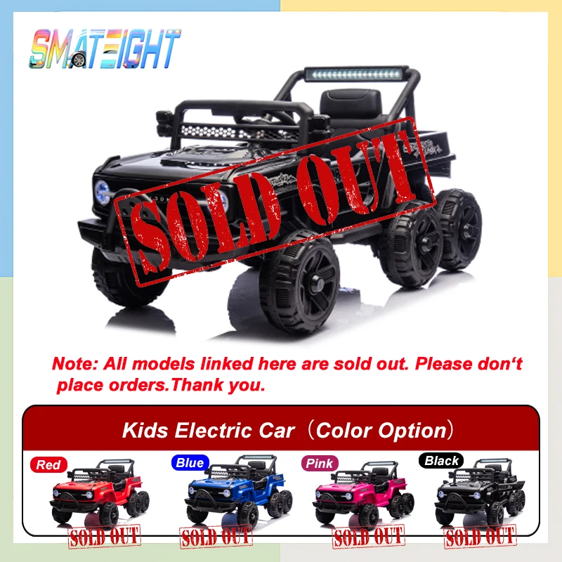 12V Kids Ride On 6-Wheel Electric Truck with Remote Control 4 Motors LED Lights Bluetooth MP3 USB Mic Ports Slow Start Toy