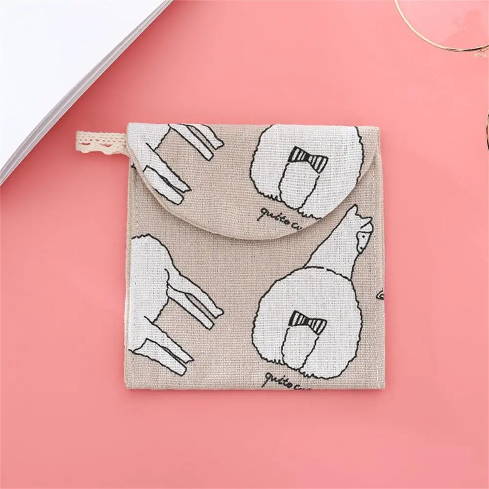 Canvas Women Coin Purse Cartoon Sanitary Pad Napkin Key Storage Cotton Bag USB Data Cable Earphone Bag Christmas Gifts Pouch