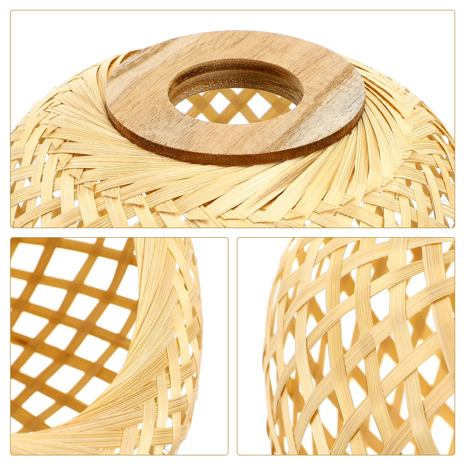 Rustic Woven Bamboo Lamp Shade Simple Stable Structure Softens Light Eye Protection Lampshade for Pendant Ceiling Hanging Lamps