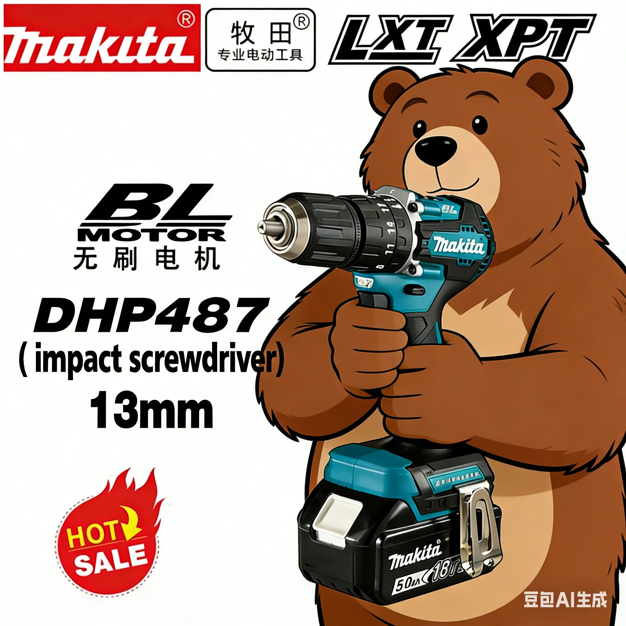 

Аккумуляторная ударная дрель-шуруповерт Makita DHP487 18V LXT бесщеточная, компактная, с функцией перфоратора, перезаряжаемая, электроинструмент