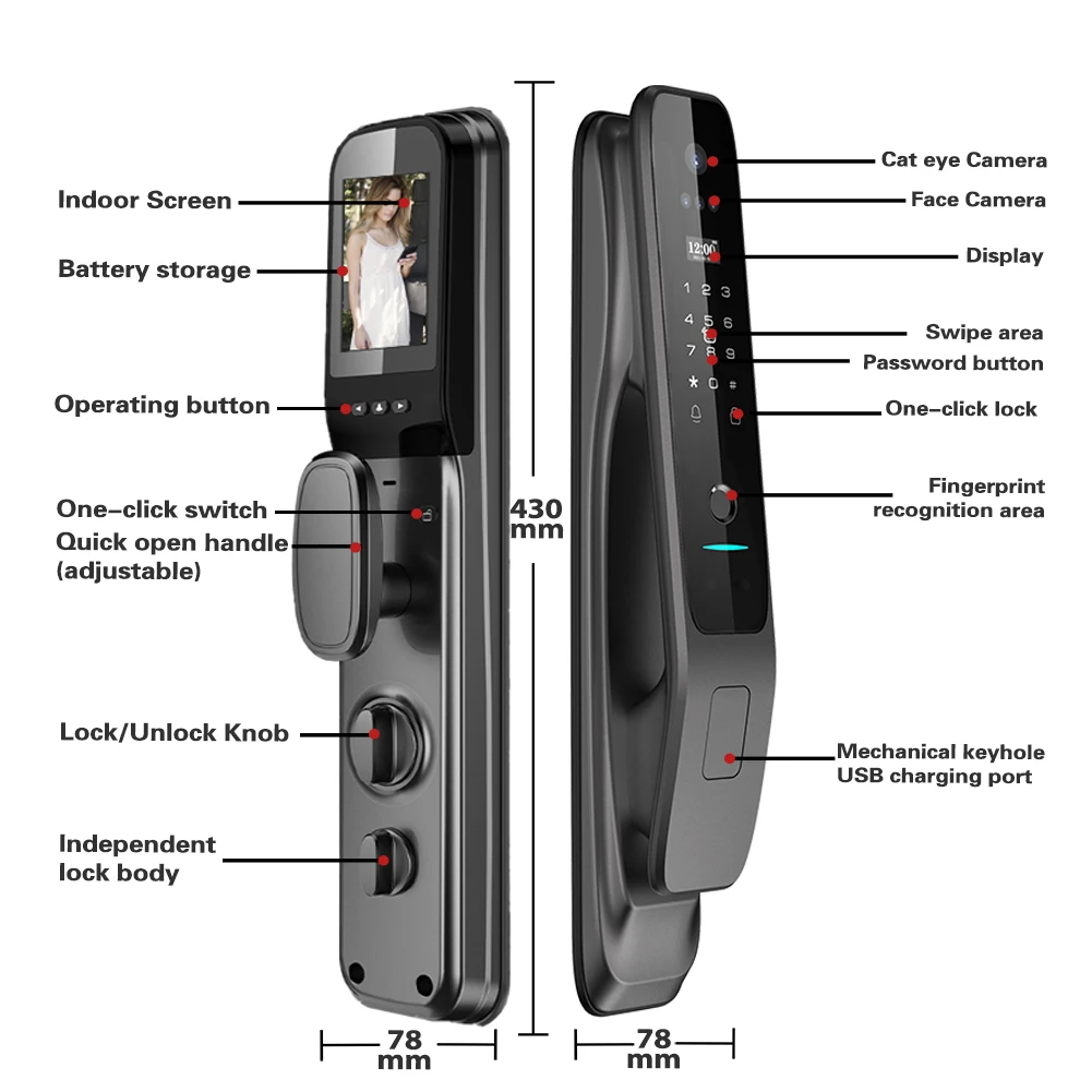 Imagem -03 - Tuya-face Recognition Smart Door Lock Wi-fi 3d Câmera Impressão Digital Fechadura Digital Código Chave Nfc Card For Home Apartments