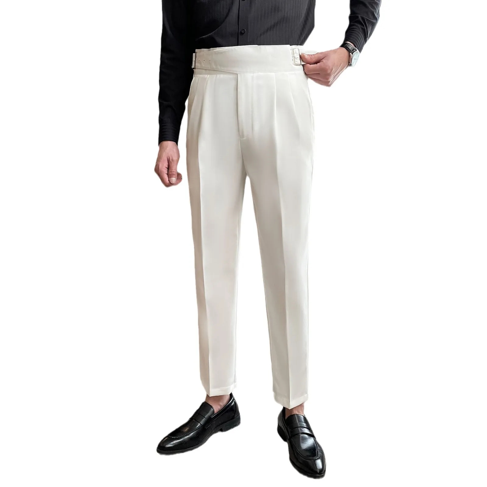 Naples Suit Pants for Men Retro High Waist Straight Trousers Design Spring Autumn Fashion Business Casual Pant Adjustable