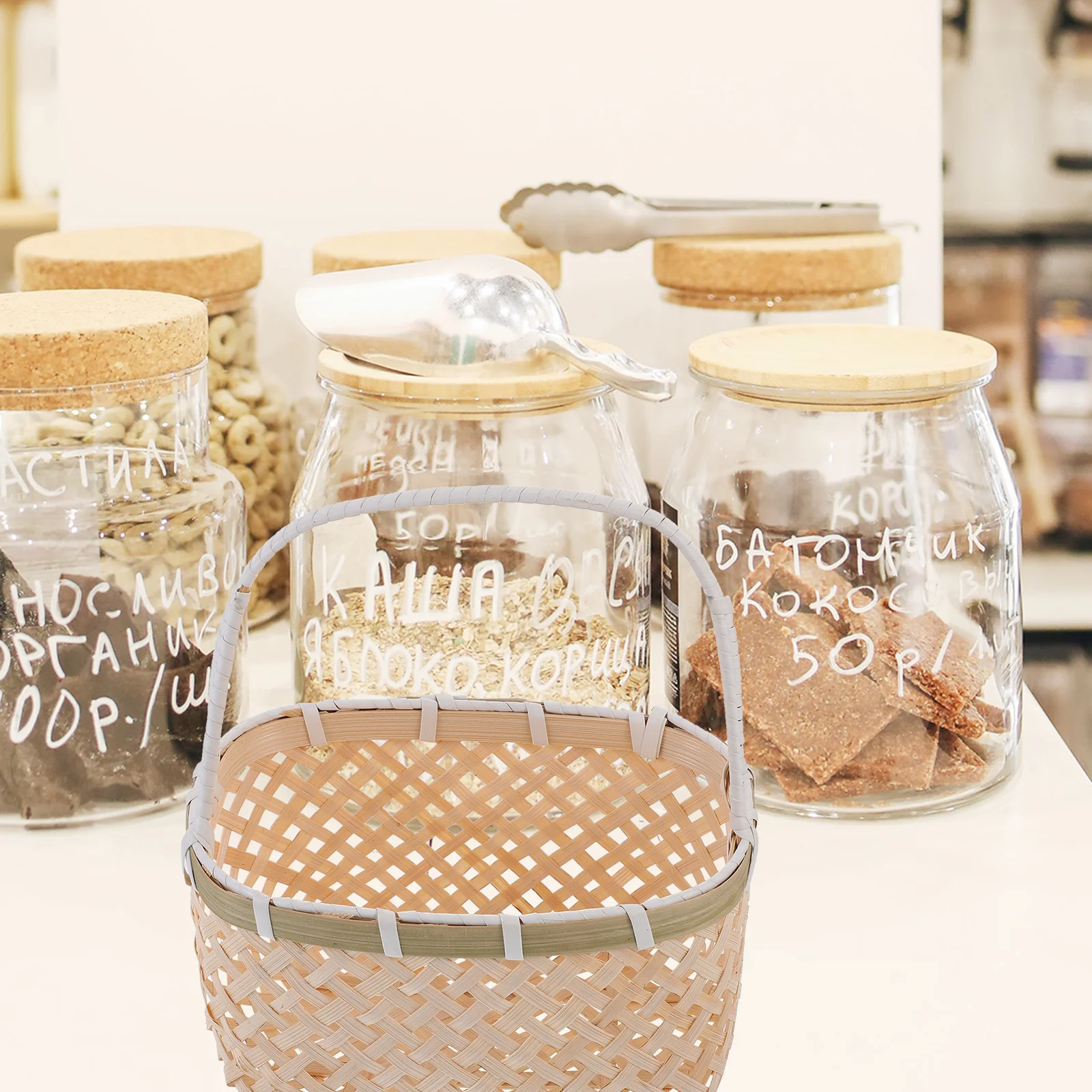 

Bamboo Fruit Woven Storage Basket For Household Snacks Fruits Bread Organizer Portable Picnic Carrier Handmade Vegetable Basket