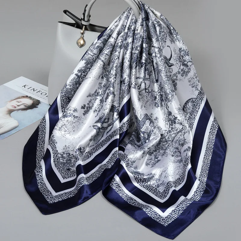 

90 Large Square Silk Scarf for Women 2025 New Spring and Summer High-End Korean Style Versatile Thin Scarf Shawl