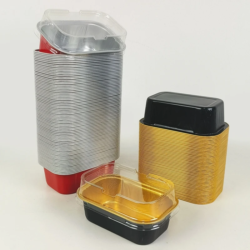 

160ml Rectangle Aluminum Foil Cups Disposable Pudding Cups Baking Mousse Cake Container Dessert Tin Foil Box 50/100/200pcs