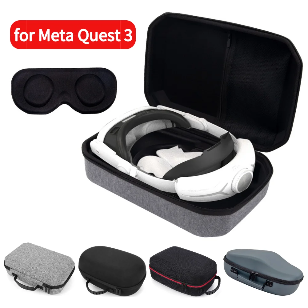 Hard Carry Case with Lens Cover Waterproof Travel Home Storage Bag Mesh Pocket for Meta Quest 3 VR Headset Game Controller