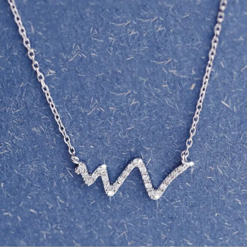 925 Sterling Silver Korean Fashion Simple Jewelry Female Electrocardiogram Wave Clavicle Chain Pendant Necklaces   HZX016