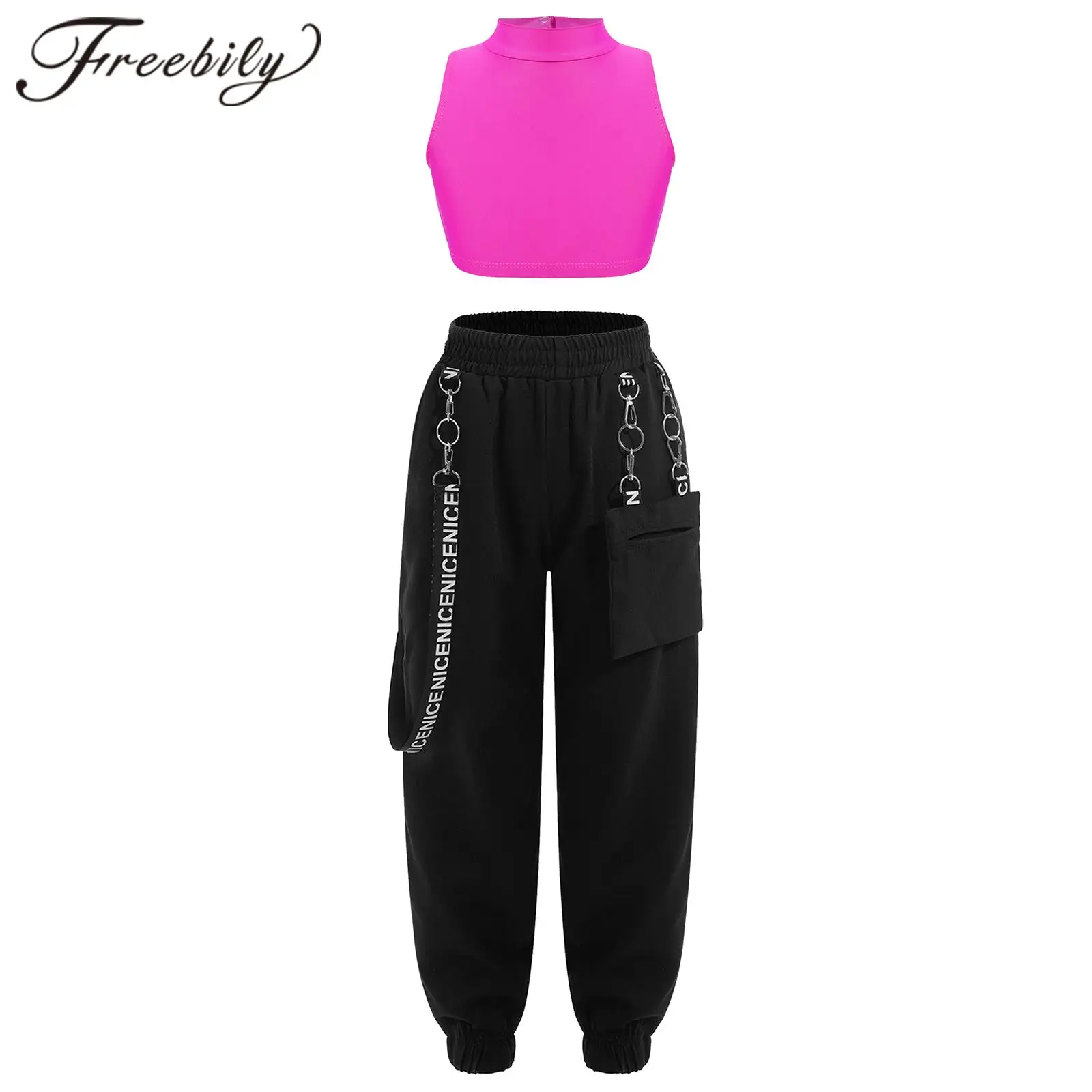 

6-16 Children Sport Suits Teens Two Pieces Kids Girls Sleeveless Yoga Sportswear for Street Dance Hip-hop Clothes Sets Tracksuit