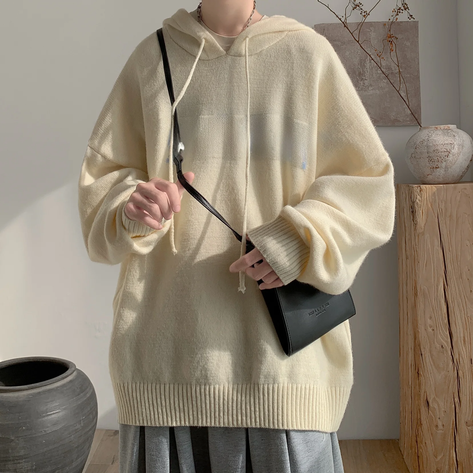 

Comfortable Warm Men's Knitted Hat Sweater Spring Autumn Casual Loose Sle Hoodie Youthwear Breathable Long Sve Crew Ne