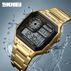 SKMEI-reloj Digital con correa de acero inoxidable 1335 para hombre, deportivo, resistente al agua, 5bar