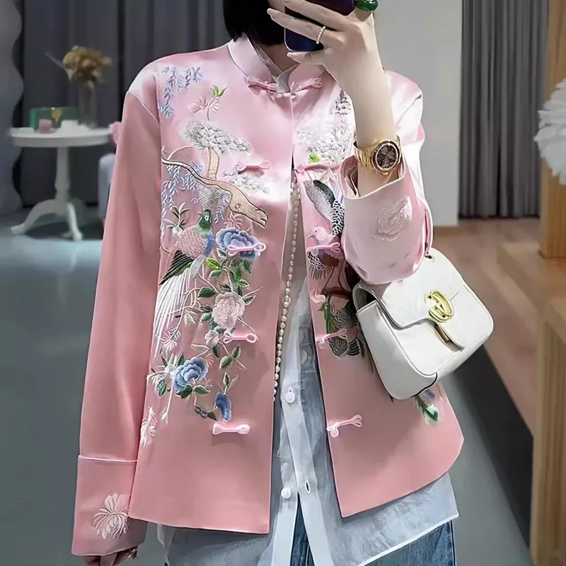 Chinese Style Shirt Women Phoenix Embroidery New Chinese Coat Tang Suit Hanfu Spring Autumn Elegant luxury Thin Blouse Tops 2657