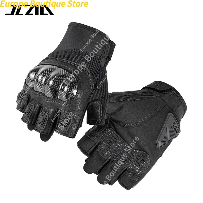 Half Finger Motorcycle Gloves Genuine Leather Carbon Fiber Shell Summer Breathable Anti Fall Riding Gear For Men view 3