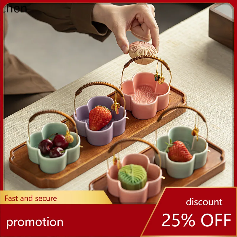 Zml chinese style ceramic dried fruit plate - multi-compartment fruit bowl for home use - exquisite snack presentation
