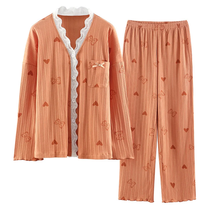 

spring thin cotton sleeved trousers lovely kimono women's home clothes can be worn out in autumn winter