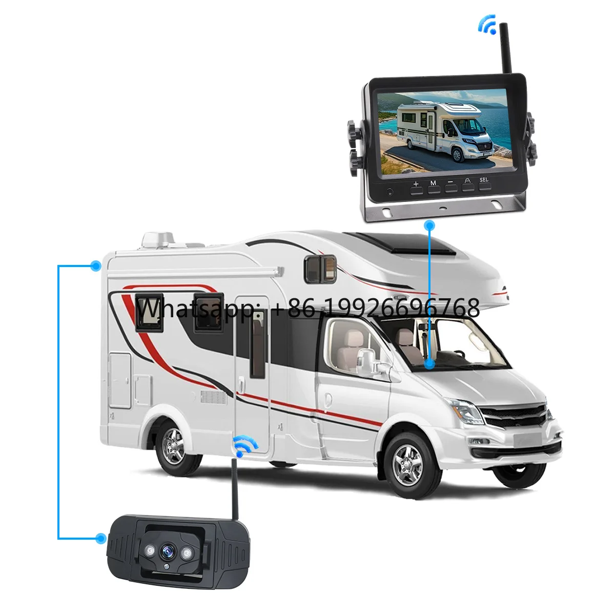 

12V-50V Wireless 5" Car Monitor Backup Rear View Packing Waterproof Camera for Trucks Bus RV Trailer Excavator 2.4G WiFi