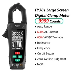 FY381 FY382 cyfrowy miernik cęgowy 9999 zlicza napięcie prądu AC pojemność True RMS Temp Ohm Hz NCV multimetr z dużym ekranem