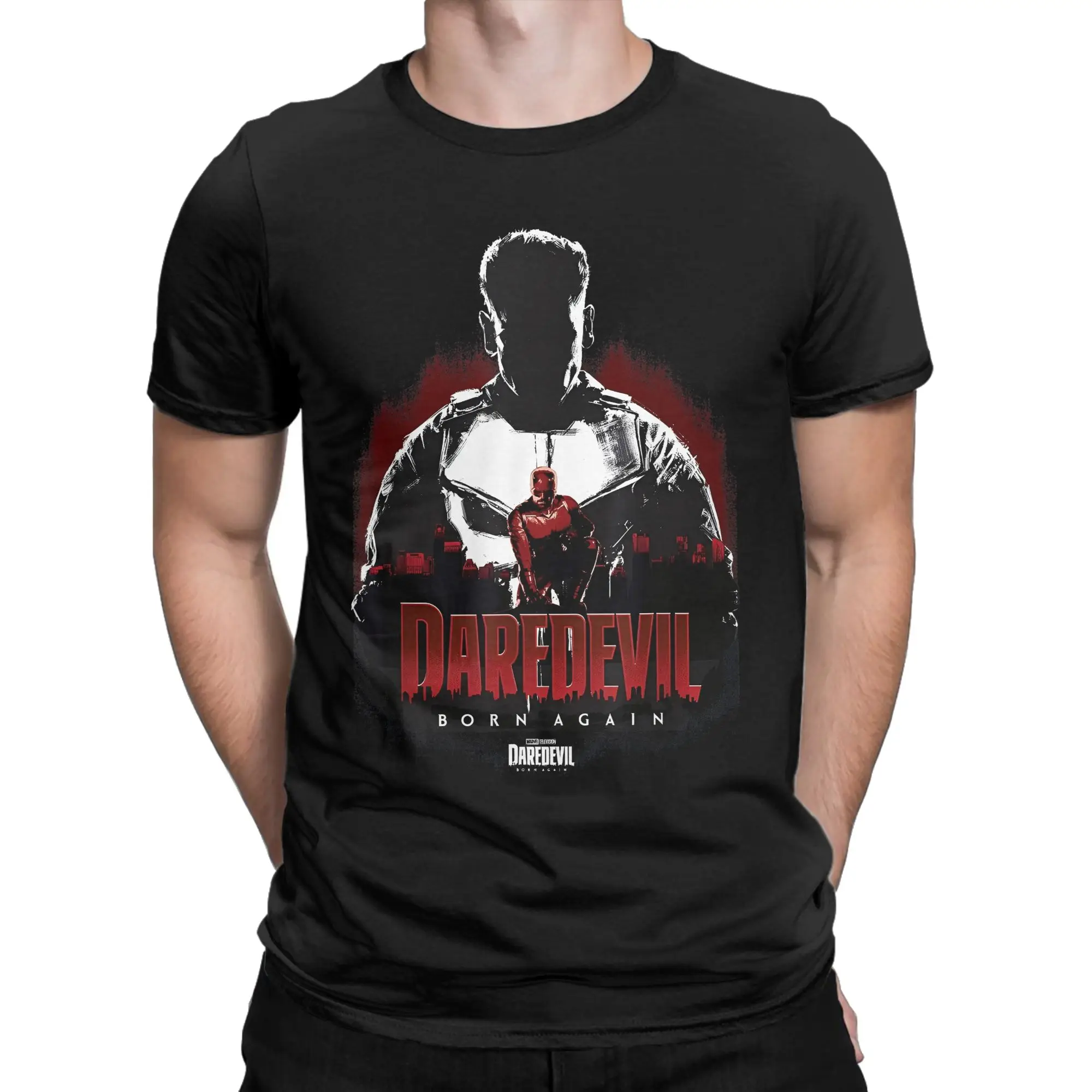 Casual Daredevil Born Again Punisher Lurking Over The City T-Shirt Men's Cotton Short Sleeve  Round Neck Summer Tops Shirts