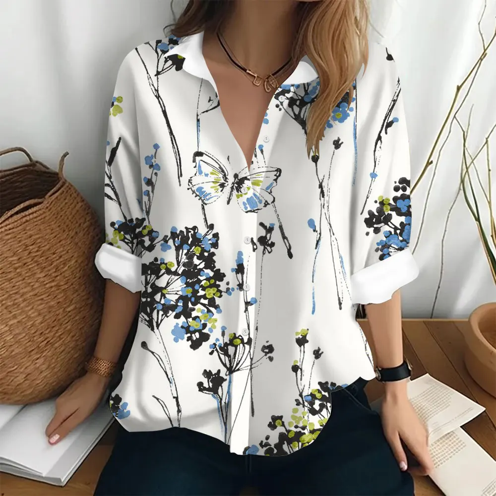 

Women's Fashion Shirt Autumn Casual Loose Clothing Long sleeved Shirt Button Flip Collar Coat Women's Elegant Clothing