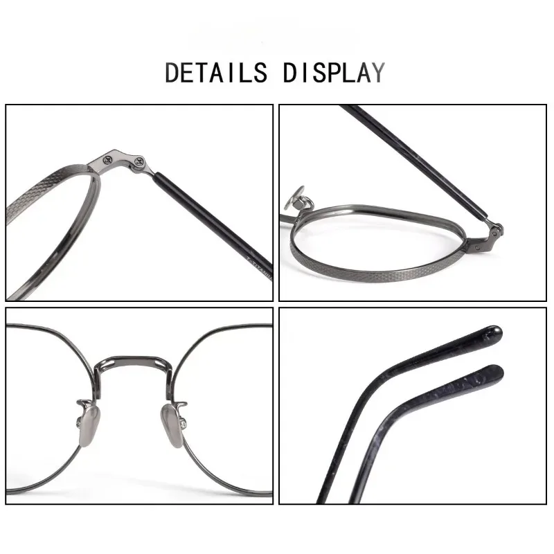 Armação de óculos de titânio puro texturizado artesanal japonês, armação de óculos de prescrição ultraleve oval retrô para homens e mulheres