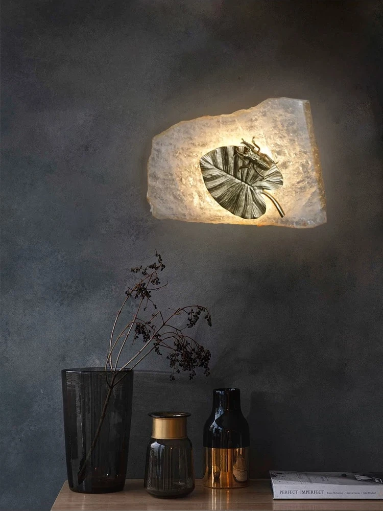 Light Luxury Natural Crystal Stone Wall Lamp Nordic Living Room Bedroom Bedside Lamps Modern and Simple Lighting Fixture