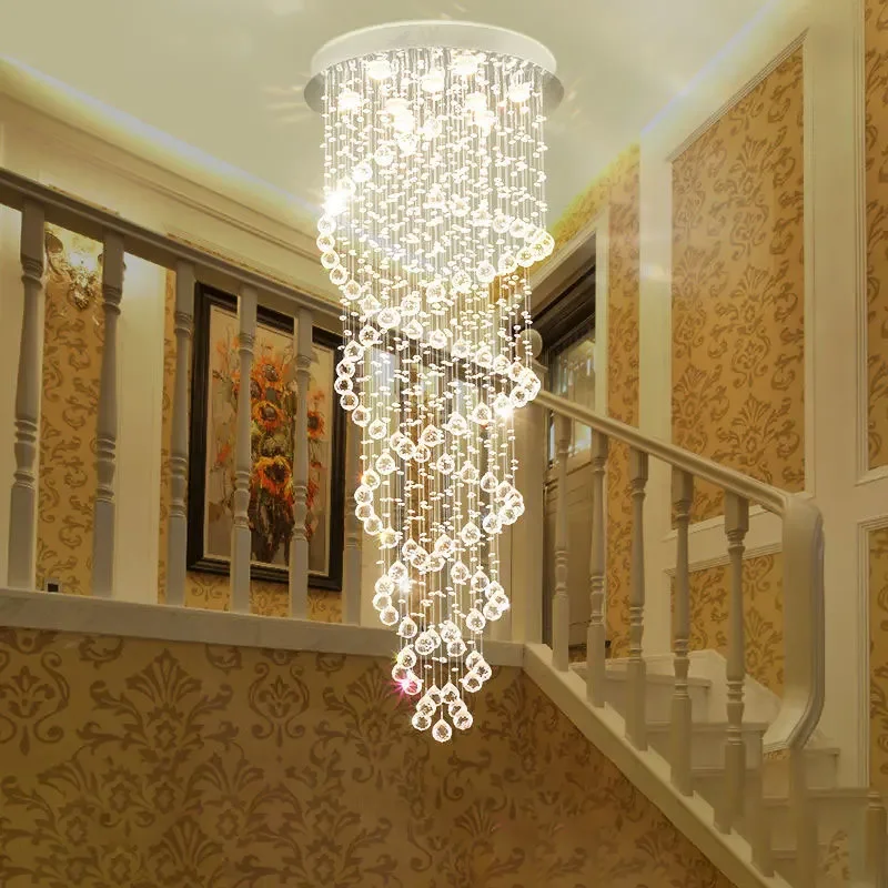 Double Spiral Crystal LED Ceiling Chandelier Hanging Suspension Light For Bedroom Living Dinning Room Corridor Staircase Fixture