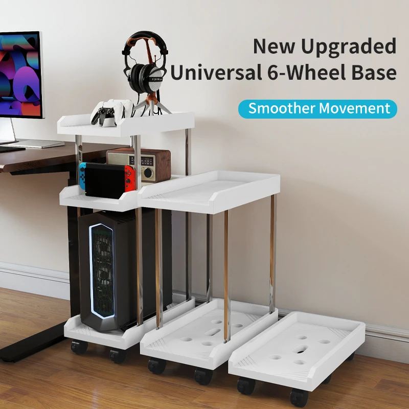 Adjustable Height Mobile CPU Holder Printer Shelf With Wheels Heavy Duty Stand For Desktop Computer Tower Office Organizer